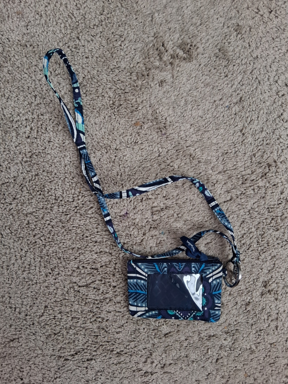 Vera Bradley Navy Floral Pattern Landyard ID Wallet
